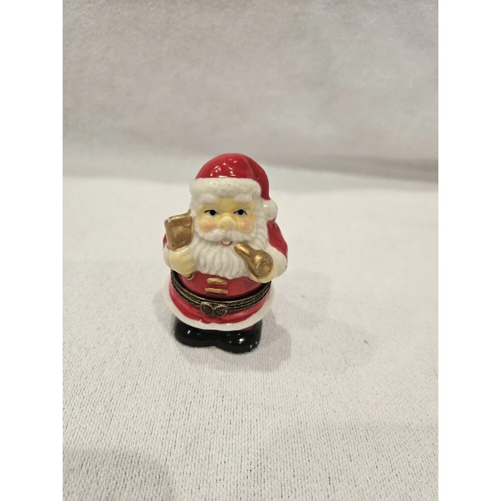 Santa Claus Hinged Porcelain Trinket Box Figurine 2-3/4